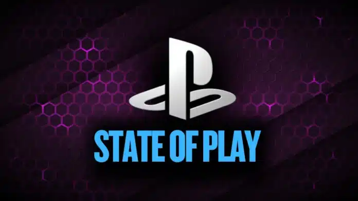 PlayStation State of Play logo with a futuristic hexagonal background.